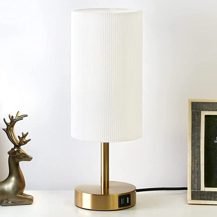 Berøringsstyret Dæmpbar Bordlampe med Linned Skærm og USB Opladning