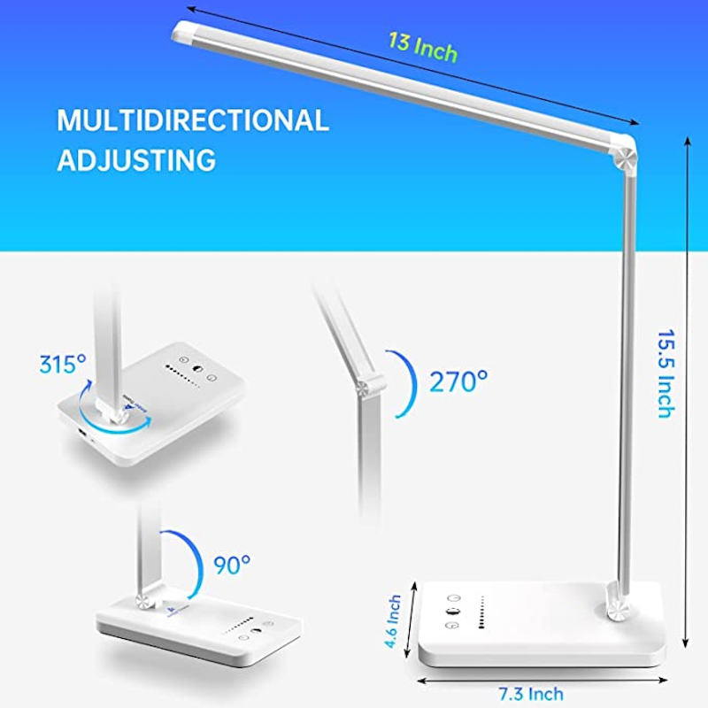 Dæmpbar LED Skrivebordslampe med USB og Touch Kontrol
