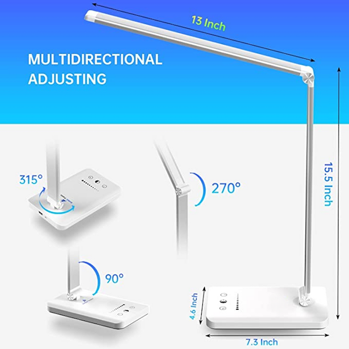 Dæmpbar LED Skrivebordslampe med USB og Touch Kontrol