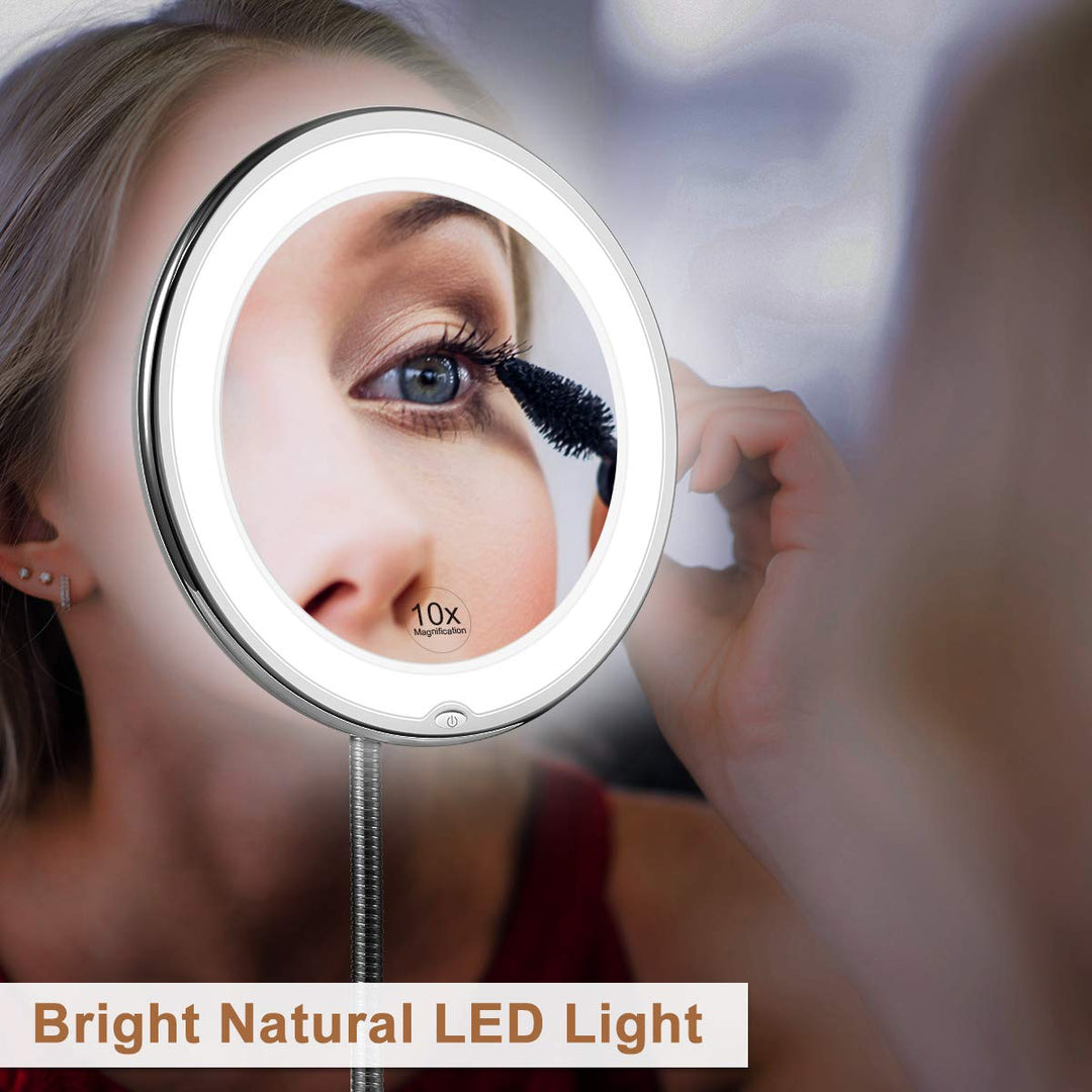 LED Makeup Forstørrelsesspejl med 10x Forstørrelse og Fleksibel Hals
