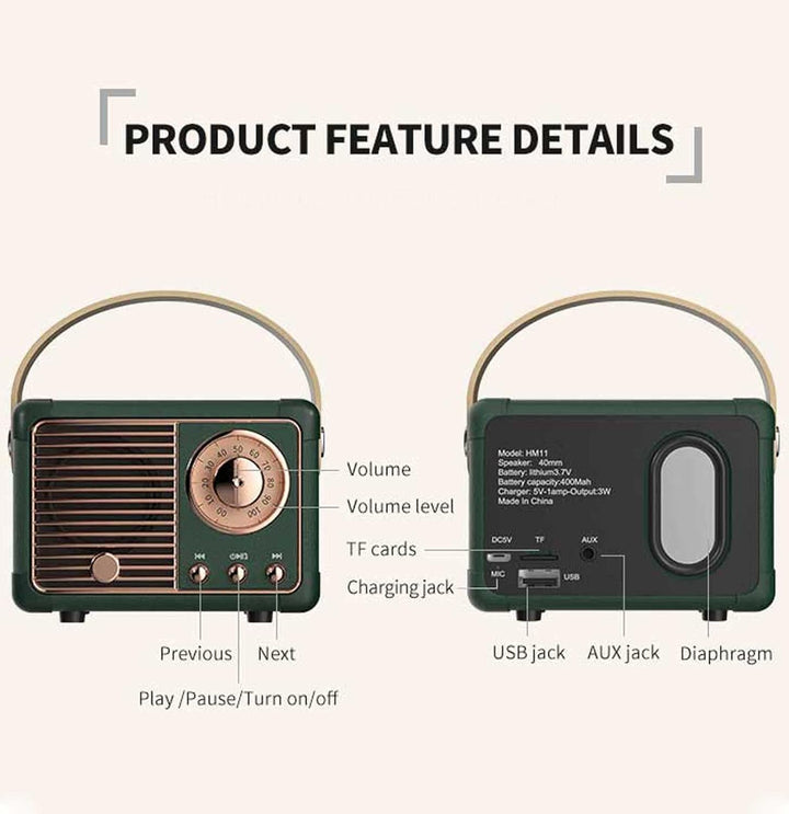 Retro Bluetooth Højttaler med Vintage Design og Klar Lyd