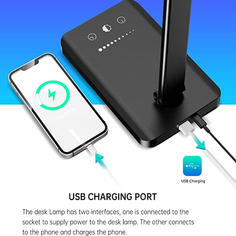 Dæmpbar LED Skrivebordslampe med USB og Touch Kontrol