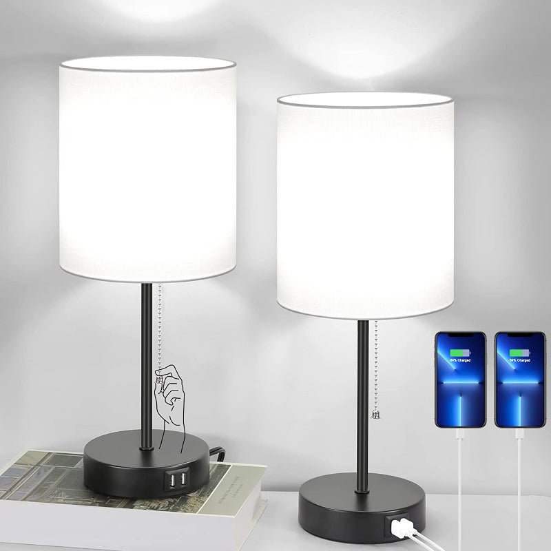 Moderne Grå Bordlamper med USB-porte og AC-stik - Sæt af 2
