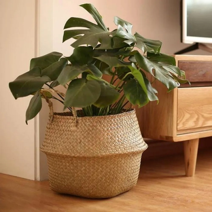 Håndlavet Rattan Planteholder Kurv i Naturlig Beige