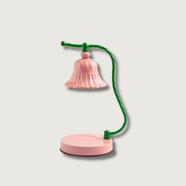 Pink Glas Blomst Bordlampe med Metalbase
