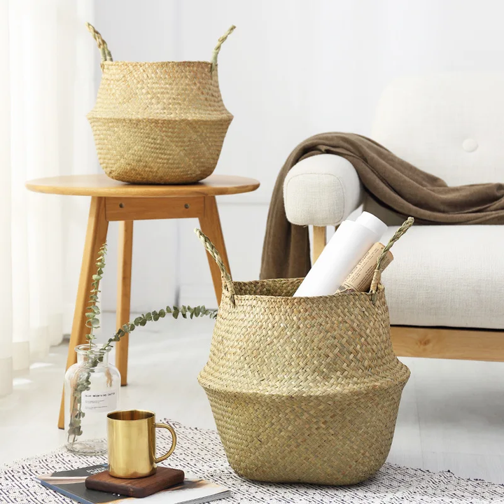 Håndlavet Rattan Planteholder Kurv i Naturlig Beige