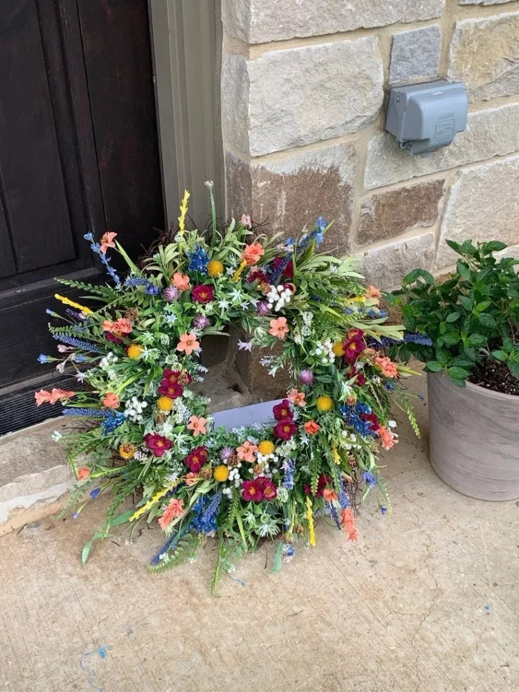 Håndlavet Vildblomst Krans med Bluebonnets og Indian Paintbrush