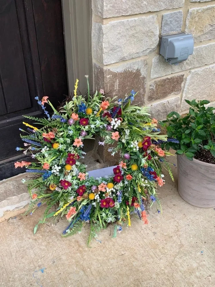 Håndlavet Vildblomst Krans med Bluebonnets og Indian Paintbrush
