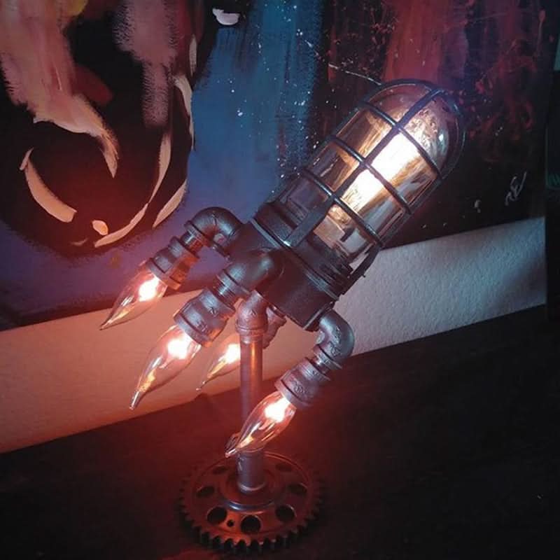 Steampunk Raket Bordlampe med Flamme Lys
