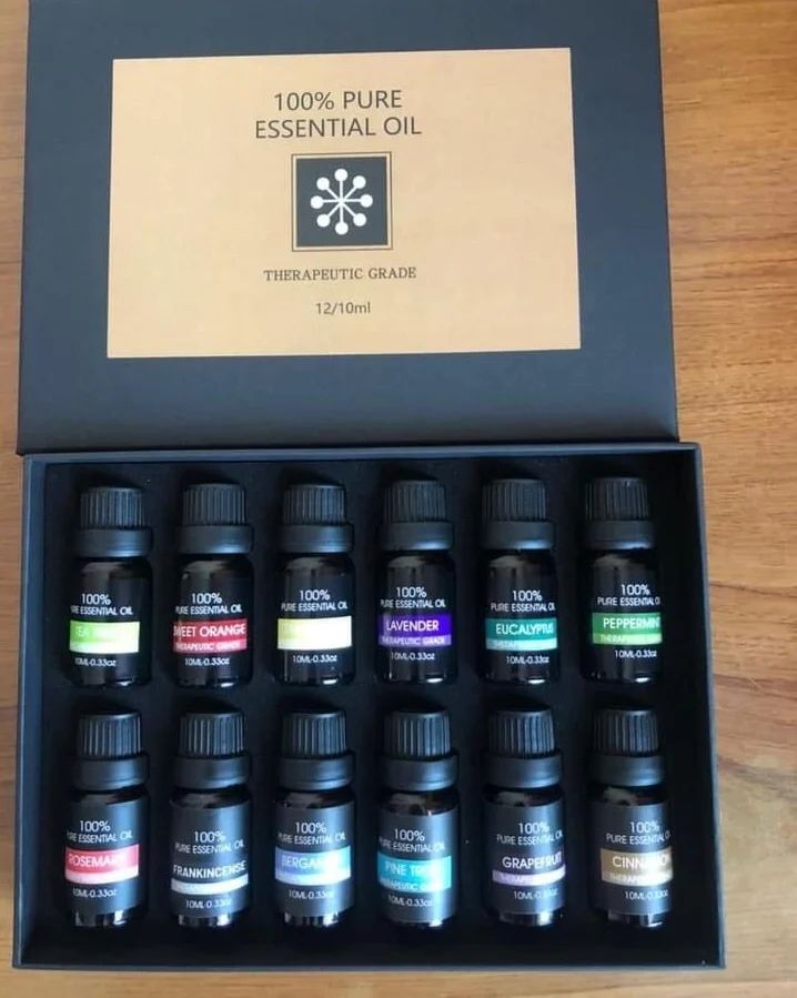 Gaveæske med 12 Premium Essentielle Olier til Aromaterapi