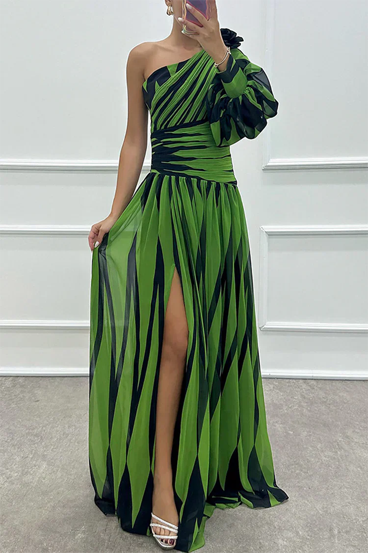 Bonnie™ | Elegant Stribet One Shoulder Maxi Kjole