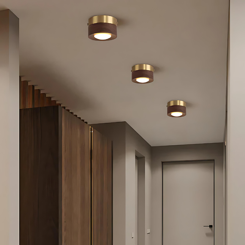 Stilfuld Valnøddetræ LED Loftlampe med Varmt Lys