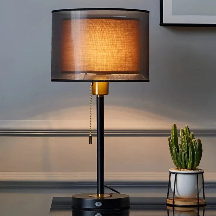 Dobbelt Stofskærm Bordlampe med Metalbase
