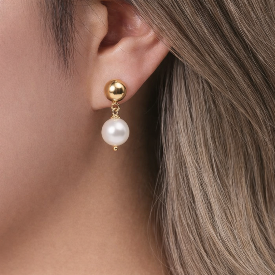 Elegant 18K Guldbelagt Øreringe i Rustfrit Stål med Perledråbe