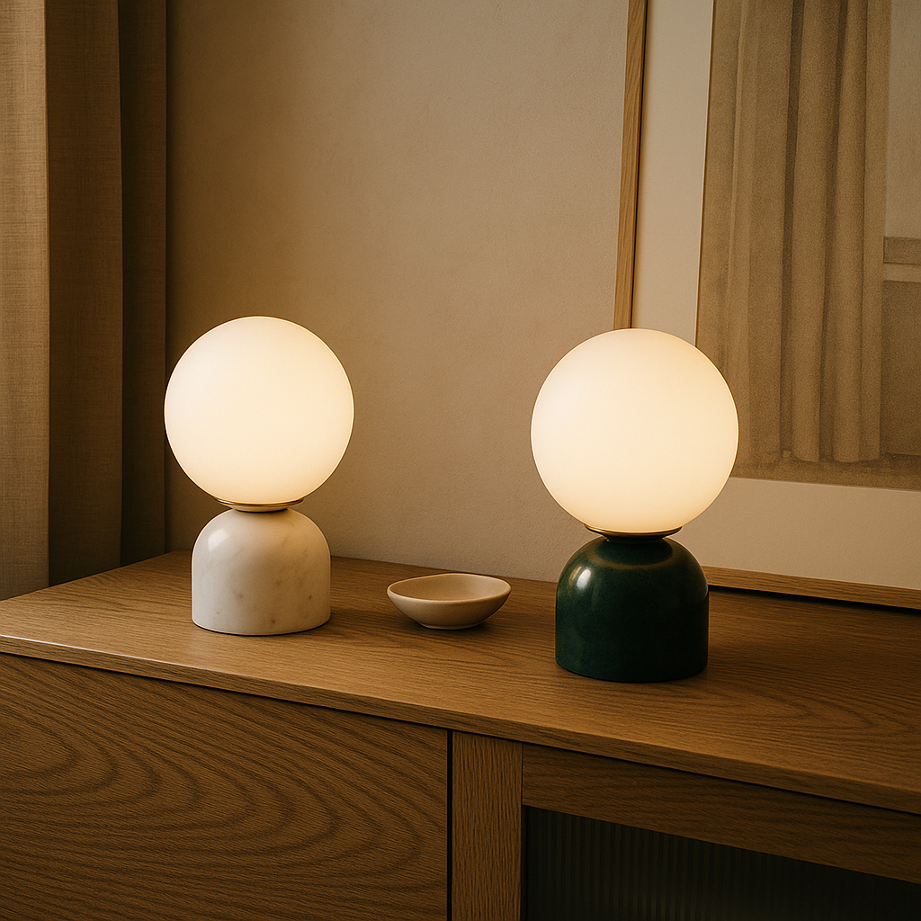 Marmorbordlampe med Glaskuppel – Skandinavisk Design