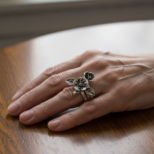Vintage Blomst Sølv Lag Ring