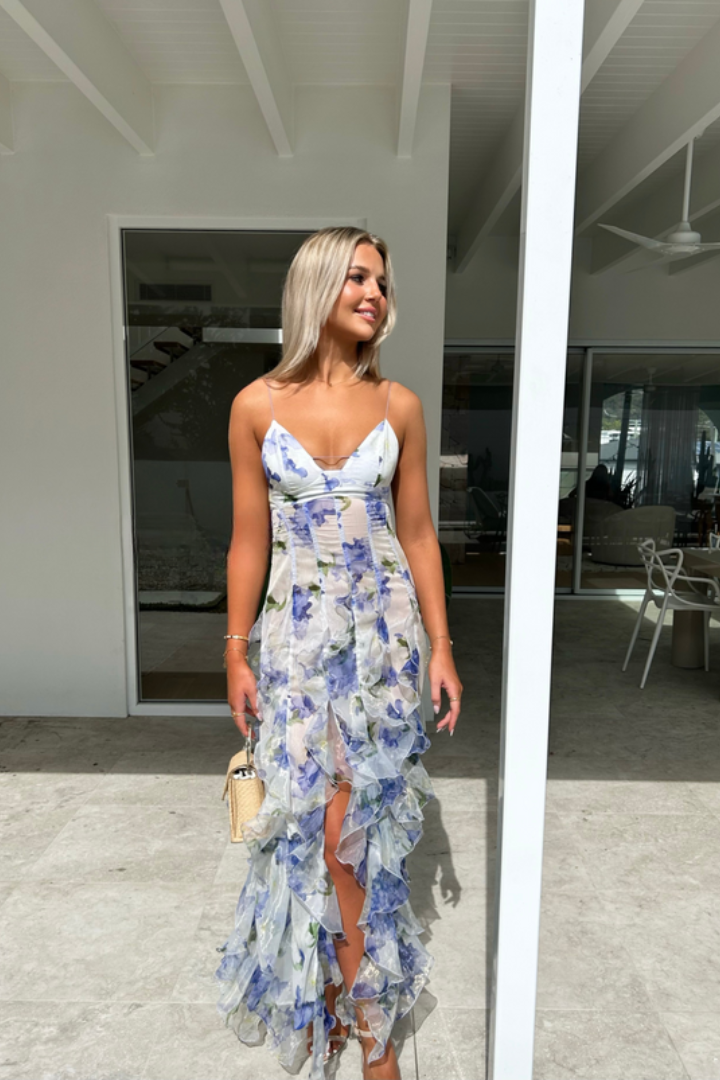Pippa | Kvinders Bryllupsgæst Blomster Plisseret Maxi Kjole Sommer 2026