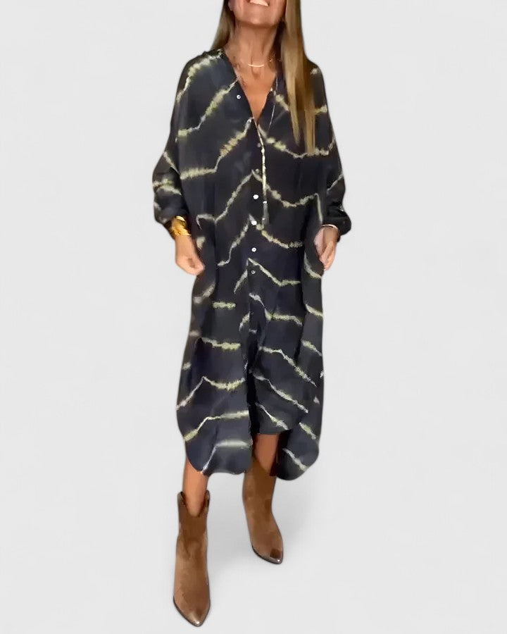 Nova | Kvinders Tie-Dye Print Knap-Ned Midi Skjortekjole