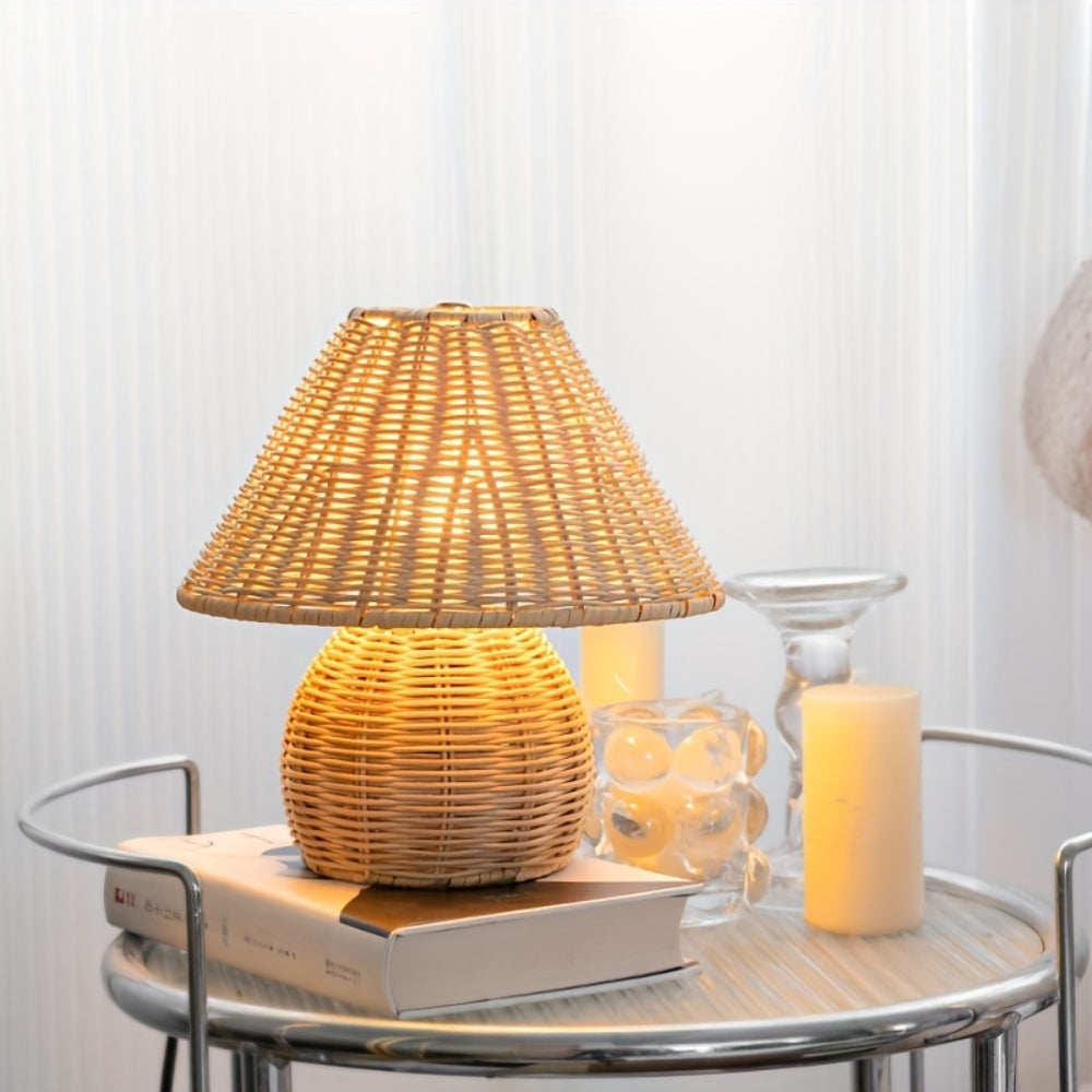Håndlavet Rattan Bordlampe med Varm Belysning