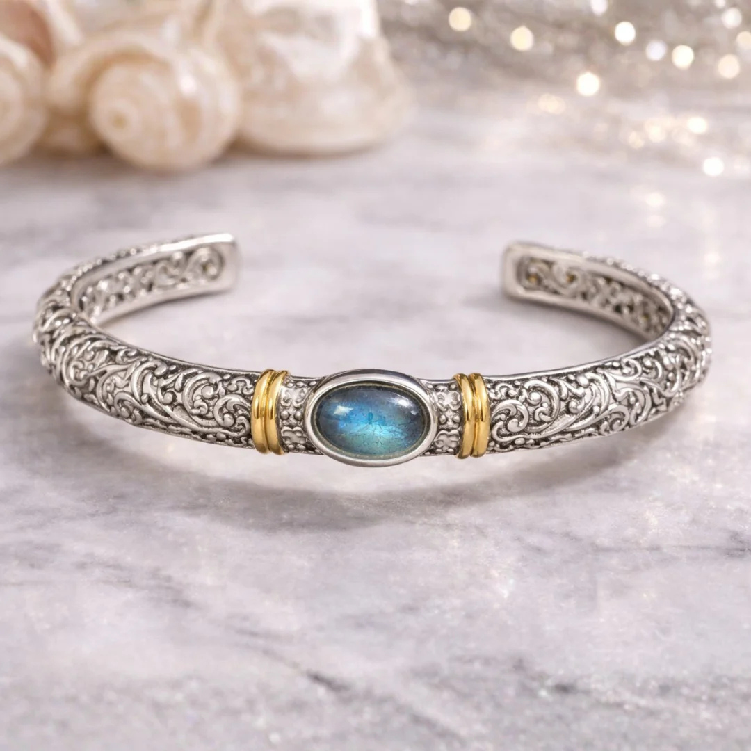 Vintage Armring med Blå Natursten