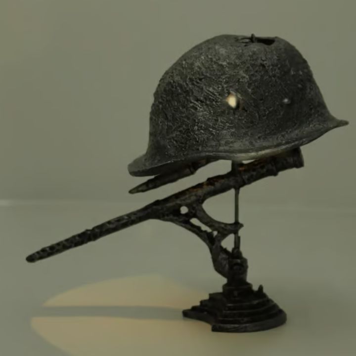 Vintage Militær Hjelm Bordlampe med LED Flammeeffekt i Rustfrit Stål