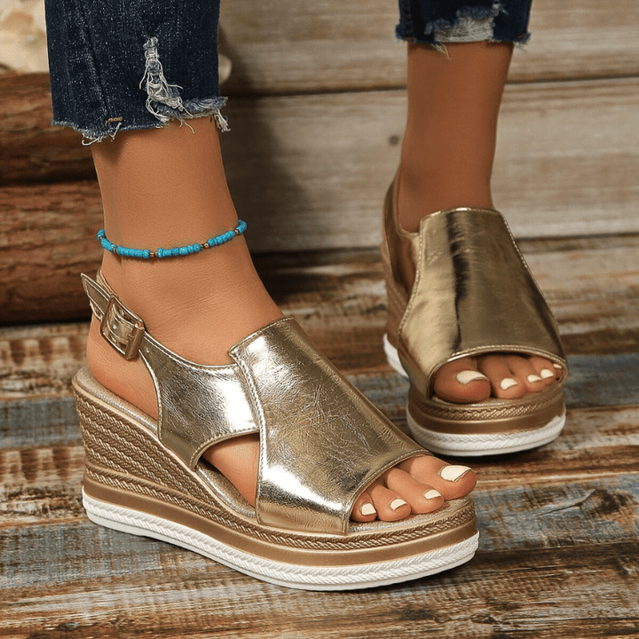 Stefanie | Dame Metalliske Platform Komfort Sandaler