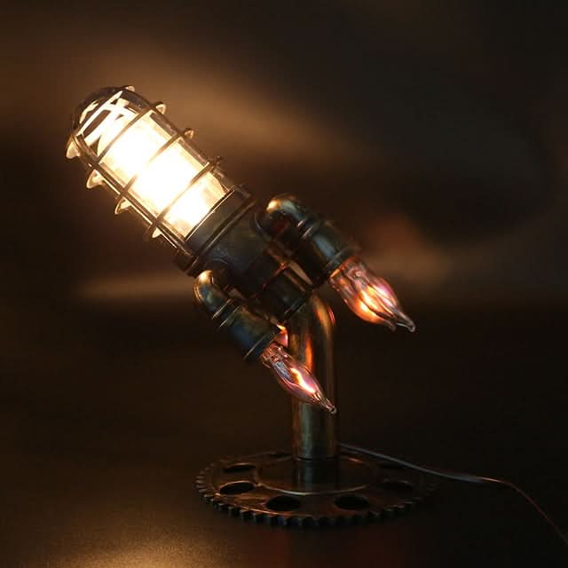 Steampunk Raket Bordlampe med Flamme Lys
