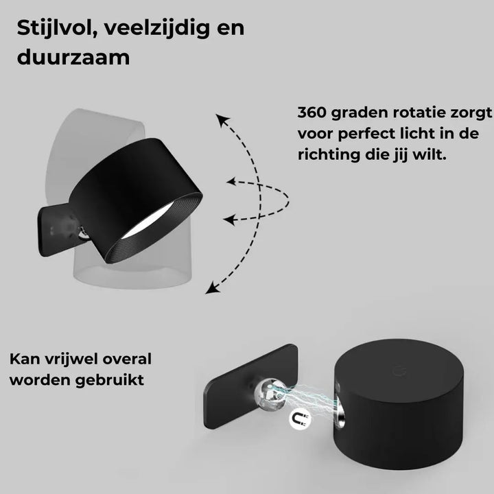 Genopladelig Trådløs Væglampe med 360° Svingfunktion