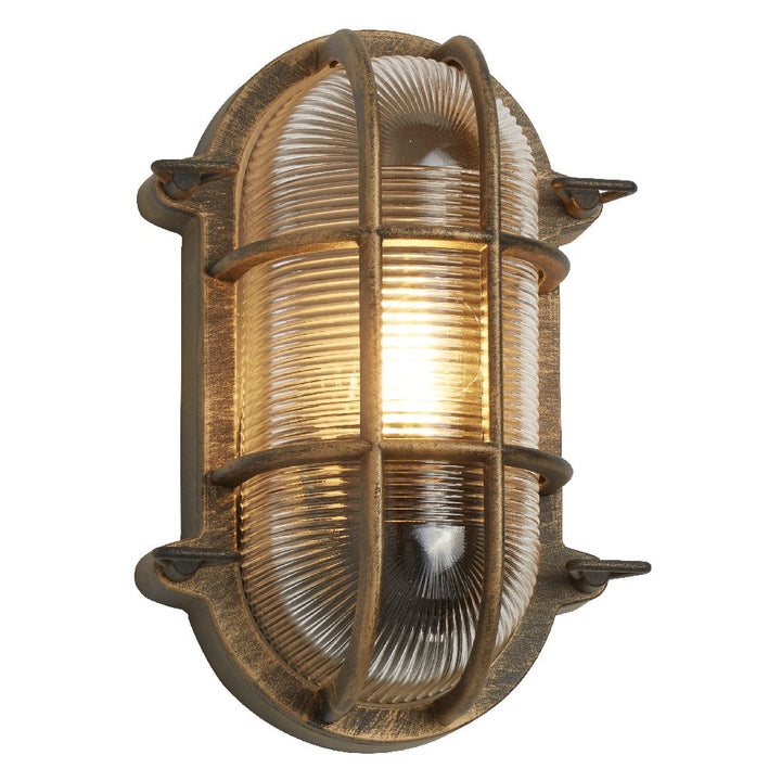 Antik Messing Ribbet Glas Vintage Udendørs Væglampe 9,8 tommer