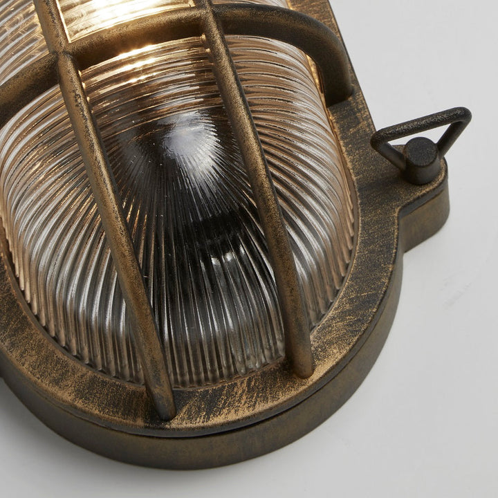 Antik Messing Ribbet Glas Vintage Udendørs Væglampe 9,8 tommer