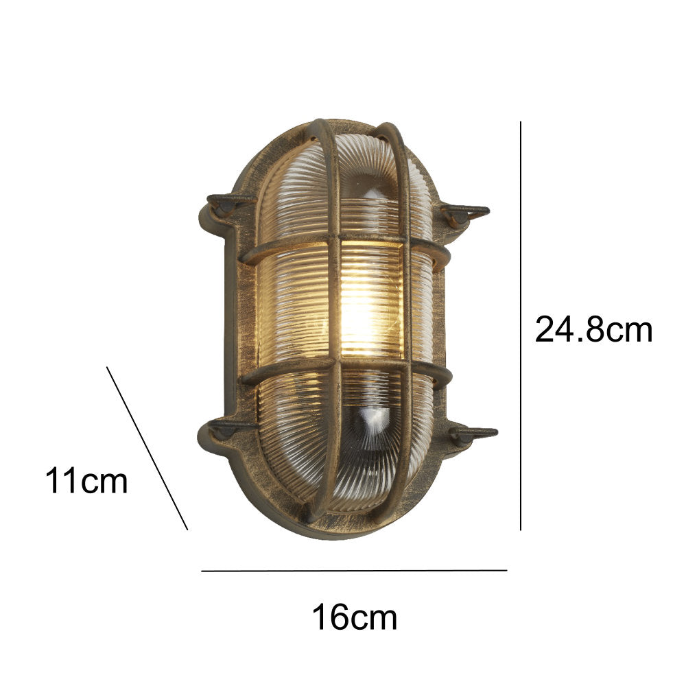 Antik Messing Ribbet Glas Vintage Udendørs Væglampe 9,8 tommer