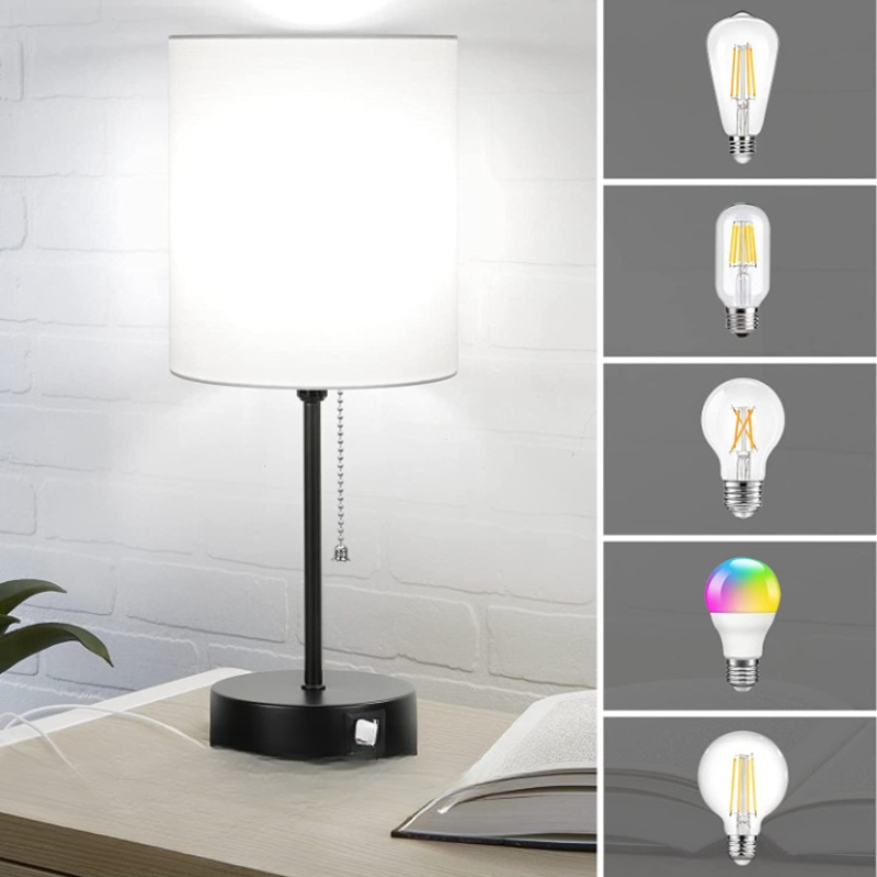 Moderne Grå Bordlamper med USB-porte og AC-stik - Sæt af 2