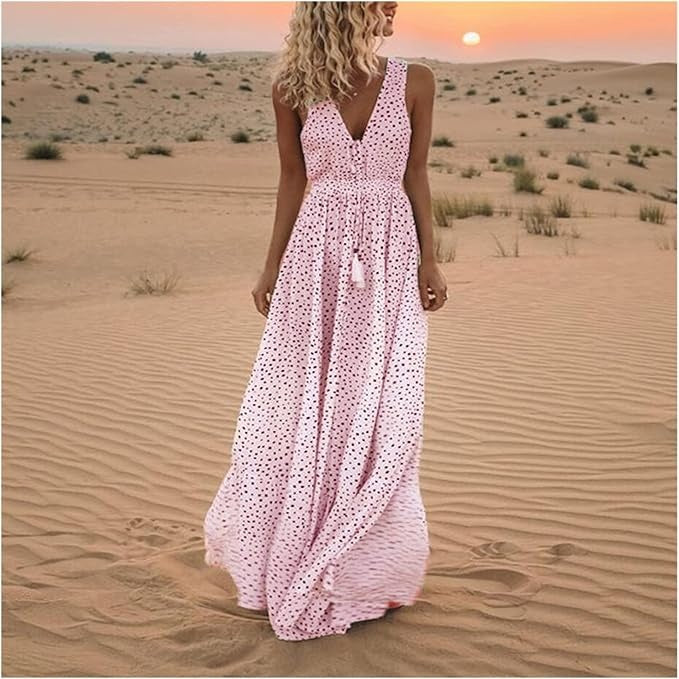 Waverly | Kvinders Polka Dot Boho Flowy Draperet Maxi Kjole