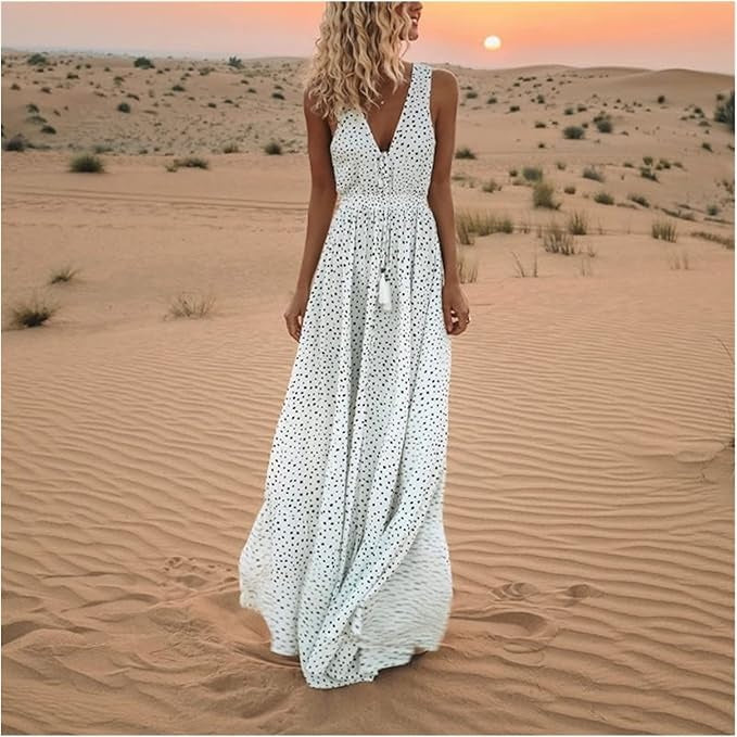Waverly | Kvinders Polka Dot Boho Flowing Draped Maxi Kjole