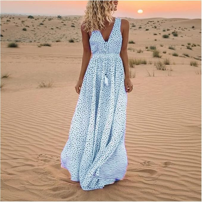 Waverly | Kvinders Polka Dot Boho Flowing Draped Maxi Kjole