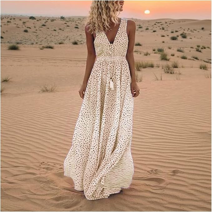 Waverly | Kvinders Polka Dot Boho Flowy Draperet Maxi Kjole