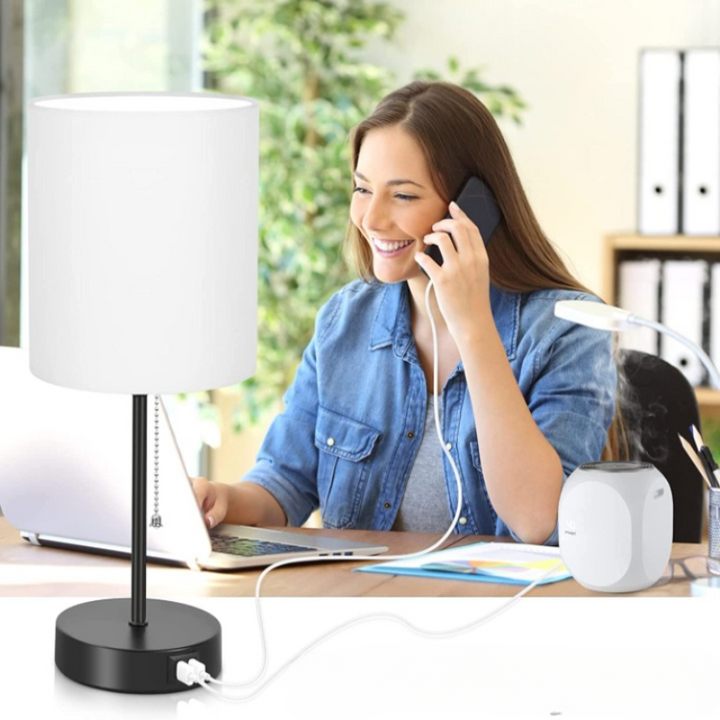 Moderne Grå Bordlamper med USB-porte og AC-stik - Sæt af 2