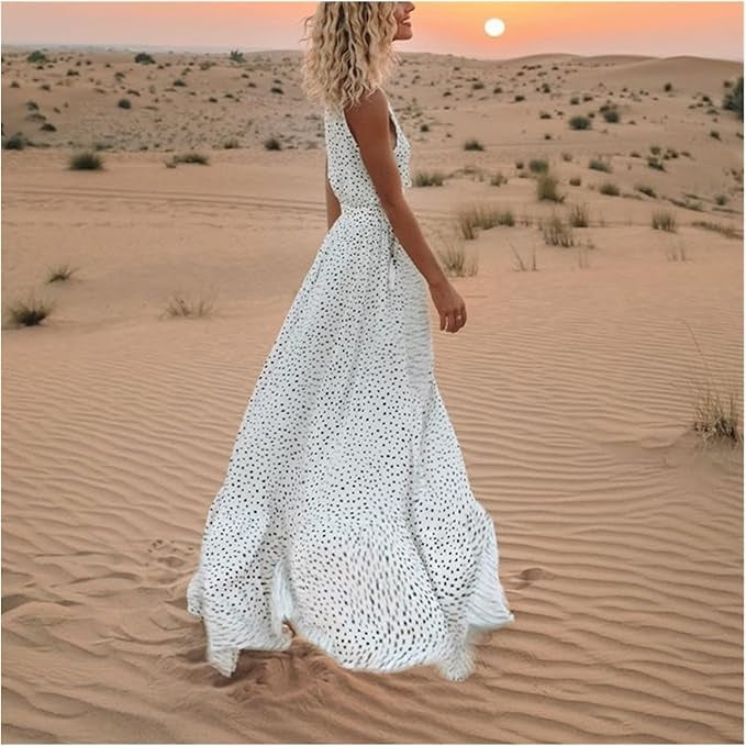 Waverly | Kvinders Polka Dot Boho Flowy Draperet Maxi Kjole