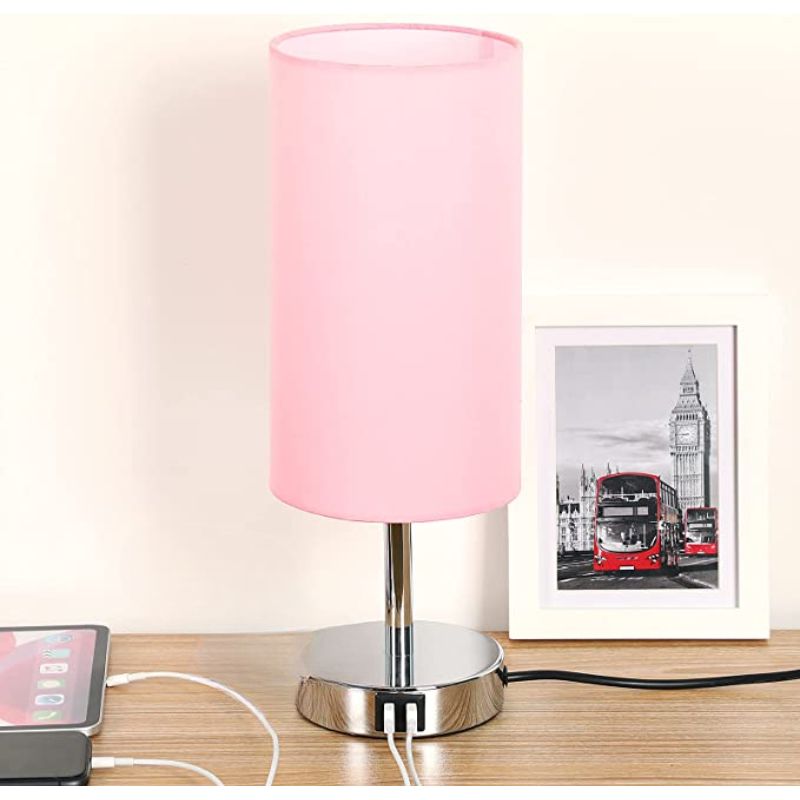 Berøringsstyret Dæmpbar Bordlampe med Linned Skærm og USB Opladning