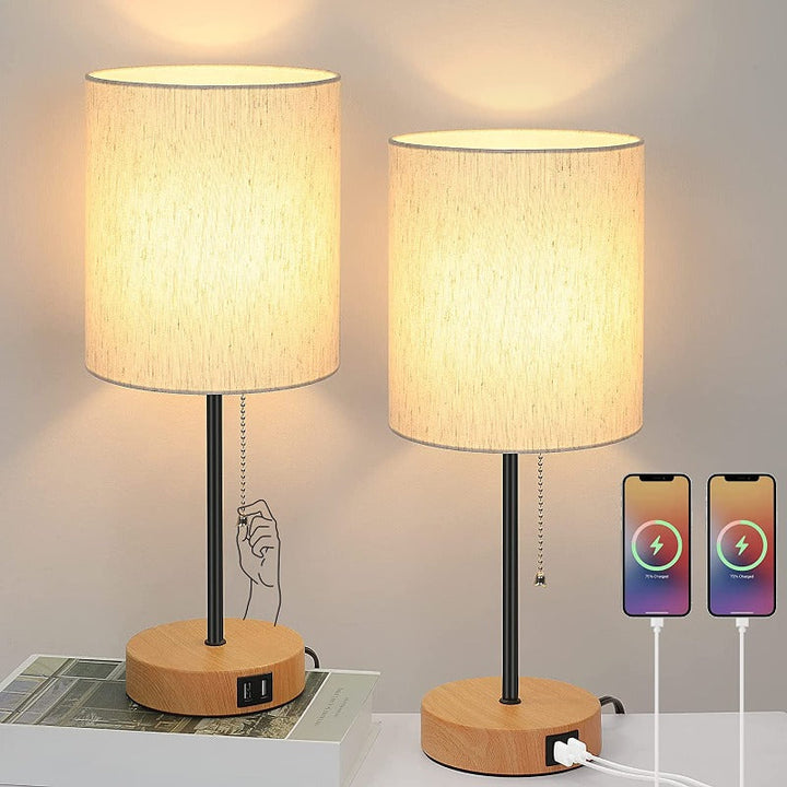 Moderne Grå Bordlamper med USB-porte og AC-stik - Sæt af 2
