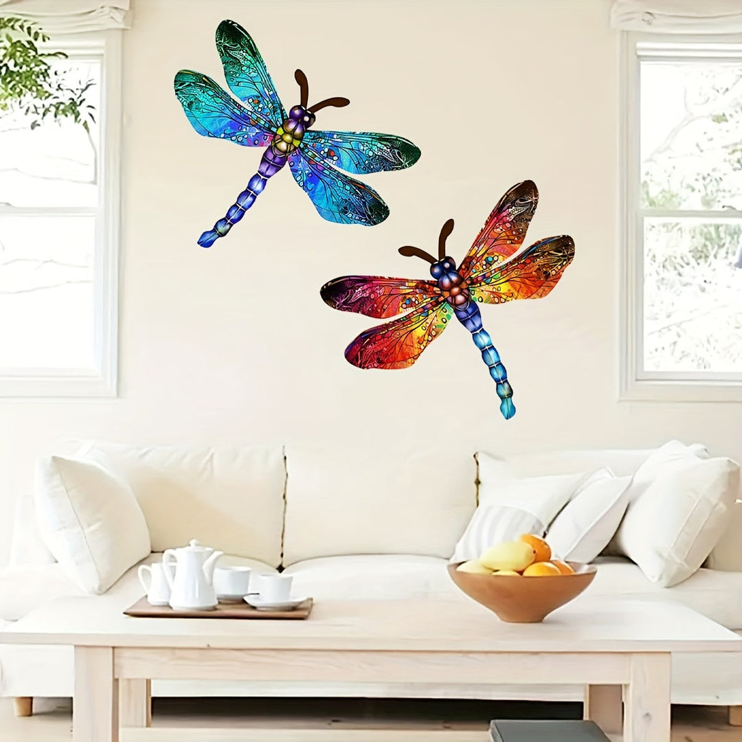 Farverig Metal Dragonfly Vægkunst til Indendørs og Udendørs Dekor