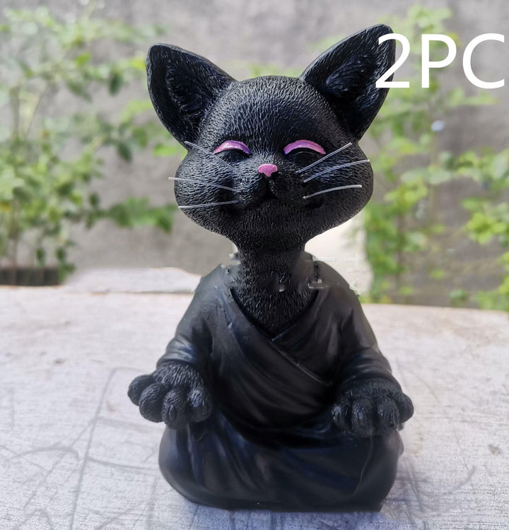 Sort Buddha Kat Figur i Resin til Meditation og Yoga