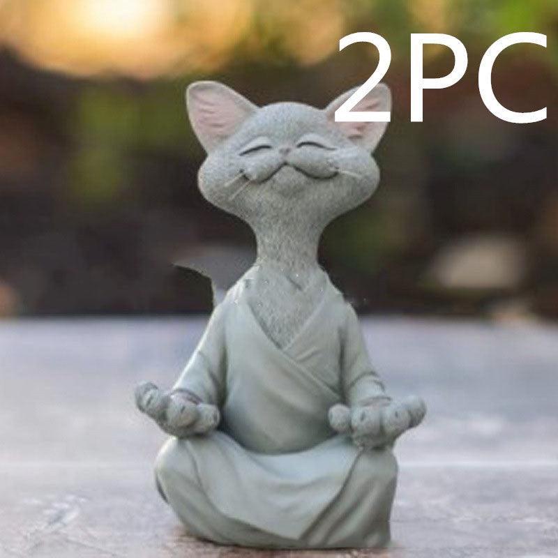 Sort Buddha Kat Figur i Resin til Meditation og Yoga