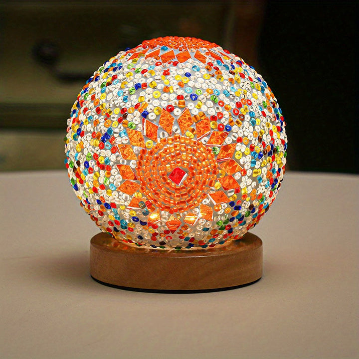Håndlavet Mosaik Glas Bordlampe med Træfod - Tyrkisk Marokkansk Design
