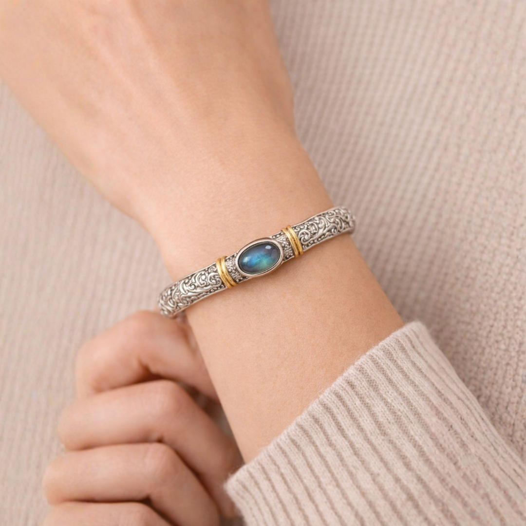 Vintage Armring med Blå Natursten