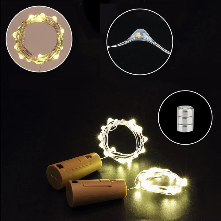 LED Vinflaske Lyskilder med Kobbertråd - Varm Hvid, 2 m, 20 LEDs