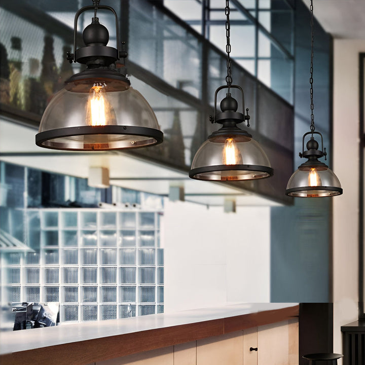 Industriel Glas Pendel Lysekrone med Skålformet Design