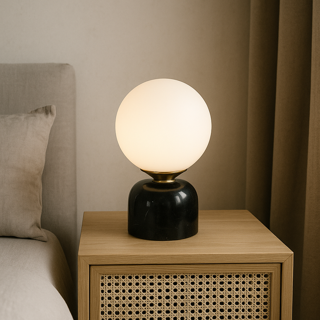 Marmorbordlampe med Glaskuppel – Skandinavisk Design