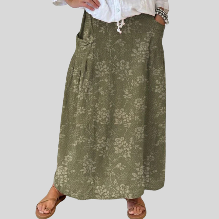Princess™ | Vintage Floral Elastisk Talje Lomme Nederdel