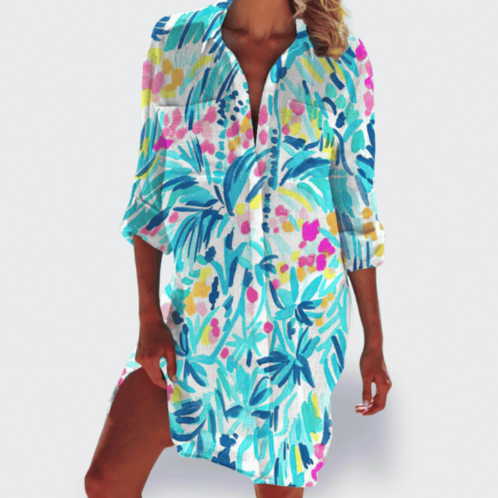 Grace | Kvinders Lette Farverige Draperet Kjole Casual Sommer